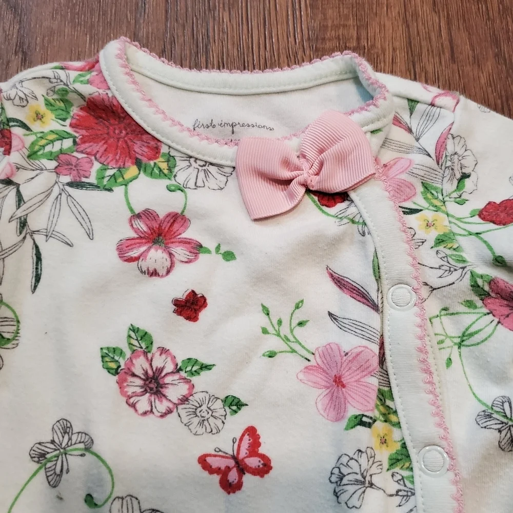 First Impressions Baby Girl Floral Footed Pajamas Sleep Mint Green Pastel 0-3M